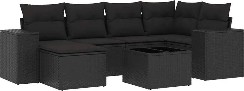vidaXL Set canapele de grădină cu perne, 7 piese, negru, poliratan