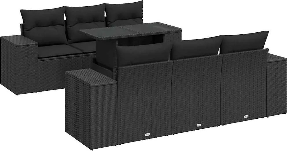 vidaXL Set canapele de grădină cu perne, 7 piese, negru, poliratan
