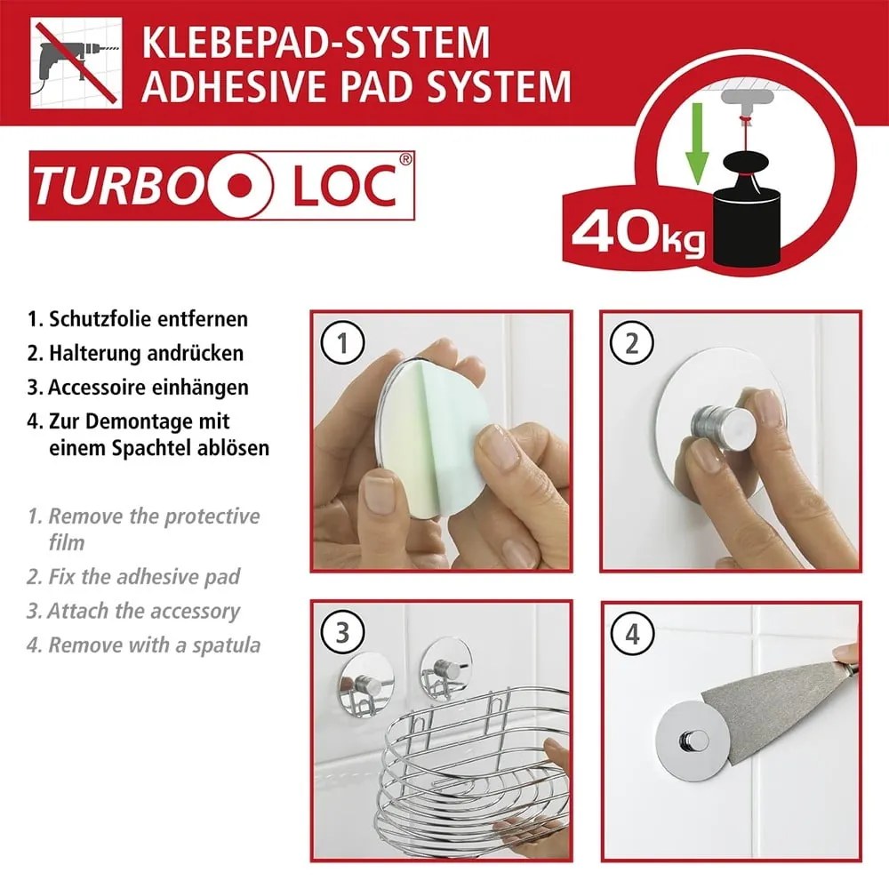 Set de accesorii de baie gri autoadeziv din oțel inoxidabil Turbo-Loc – Wenko