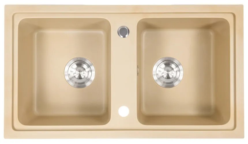 Chiuvetă pătrată Tia cu două cuve din granit, bej