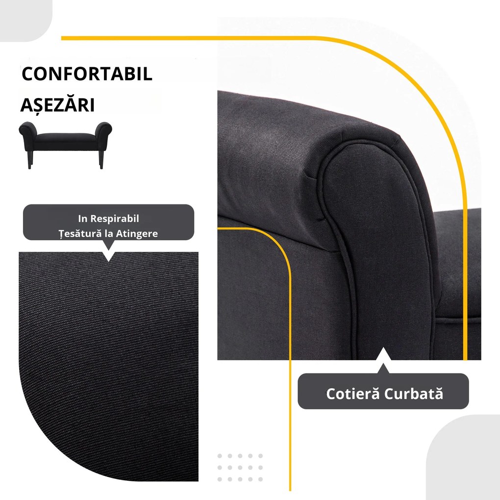 HOMCOM Bancă de Capăt de Pat cu Cotiere Rulate, Bancă Căptușită pentru Dormitor, 102x36x51 cm, Negru | Aosom Romania