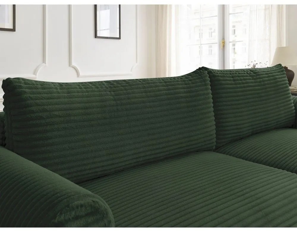 Colțar verde închis extensibil cu tapițerie din catifea reiată (cu colț pe partea dreaptă) Lucien – Bobochic Paris