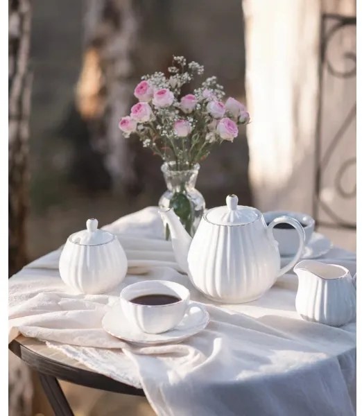 Set de cafea din porțelan, 15 piese, alb