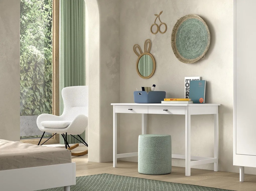Set Complet Mobilier Camera Copii Forrest Beech, Pat 90x200 cm, Dulap cu 2 Uși, Noptieră și Birou, din Lemn de Fag Lăcuit Alb – Vipack