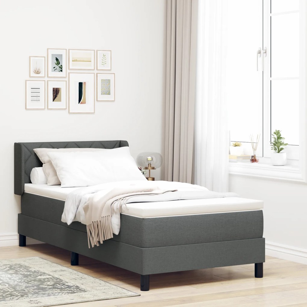 vidaXL Pat cu arcuri box și saltea – Gri închis – 90 x 190 cm – Fabrică
