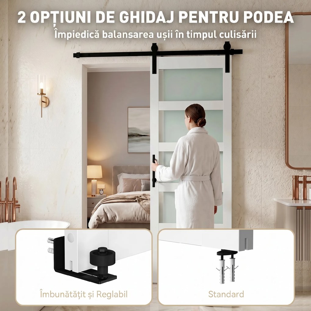 HOMCOM Ușă Culisantă Interior Rustică cu Șină Silențioasă, Kit Feronerie și Mâner, Alb | Aosom Romania