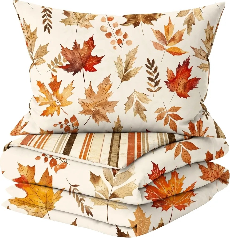 Lenjerie de pat din flanel LEAVES & STRIPES colorate Dimensiune lenjerie de pat: 70 x 90 cm | 140 x 200 cm