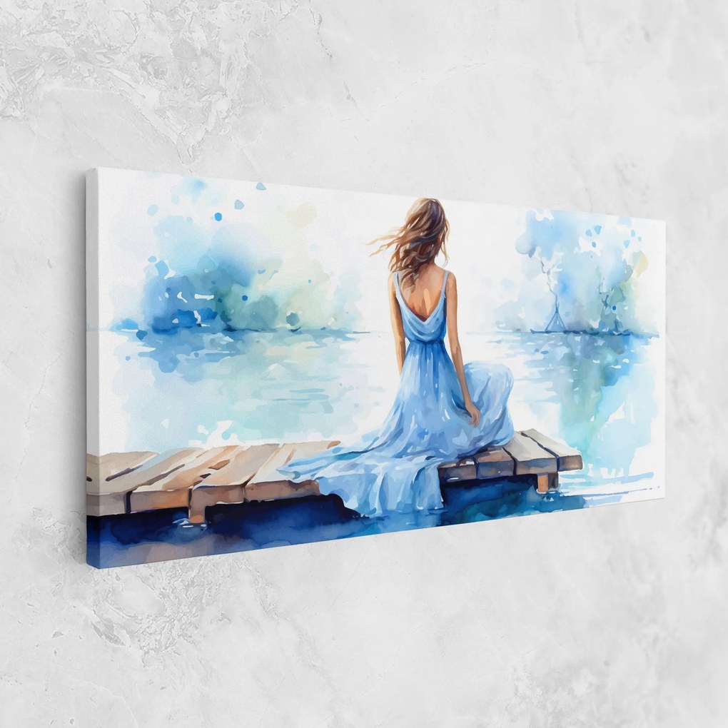 Tablou Canvas, 40x80cm, Dormitor si Living, Moderne, Textura de pictura, Lake Blue Woman