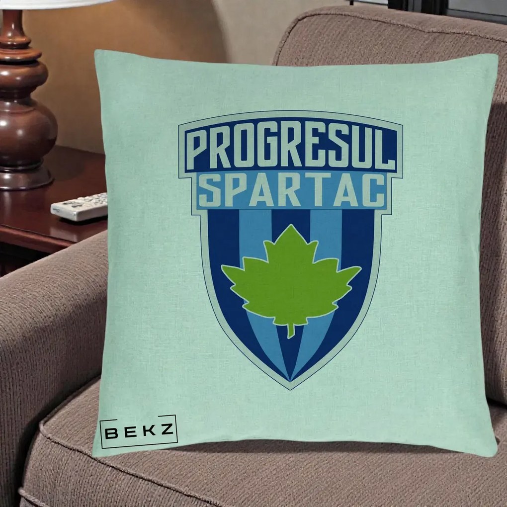Perna Personalizata Progresul Spartac Fotbal, 40x40 cm, Verde Menta, Husa Detasabila, Perna Inclusa, BEKZ®