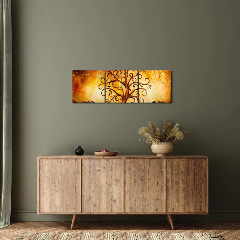 Tablou natural abstract cu copac (cu ceas) (90x30 cm)