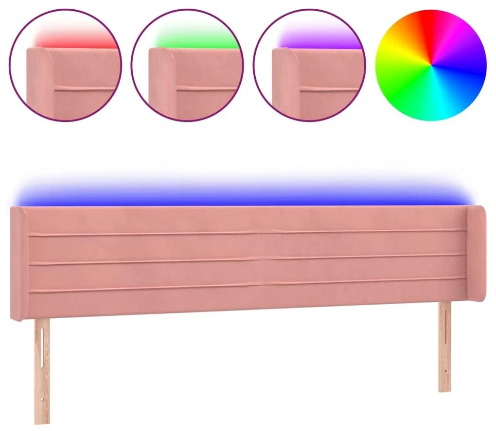 Tablie de pat cu LED, roz, 203x16x78 88 cm, catifea 1, Roz, 203 x 16 x 78 88 cm