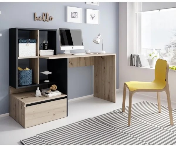 Birou cu poliță MARLO, stejar artisan/antracit