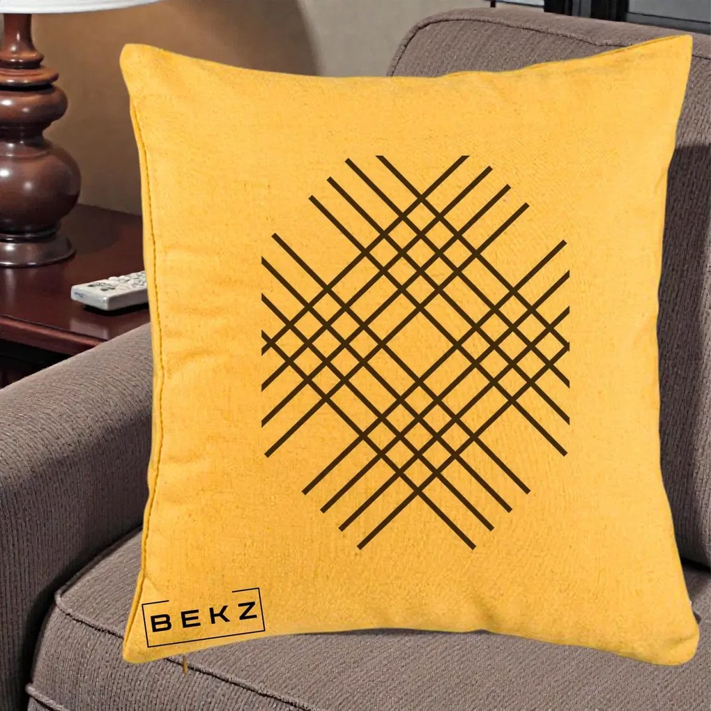 Perna Decorativa Geometric Grid, 40x40 cm, Galben, Husa Detasabila, Perna Inclusa, BEKZ®