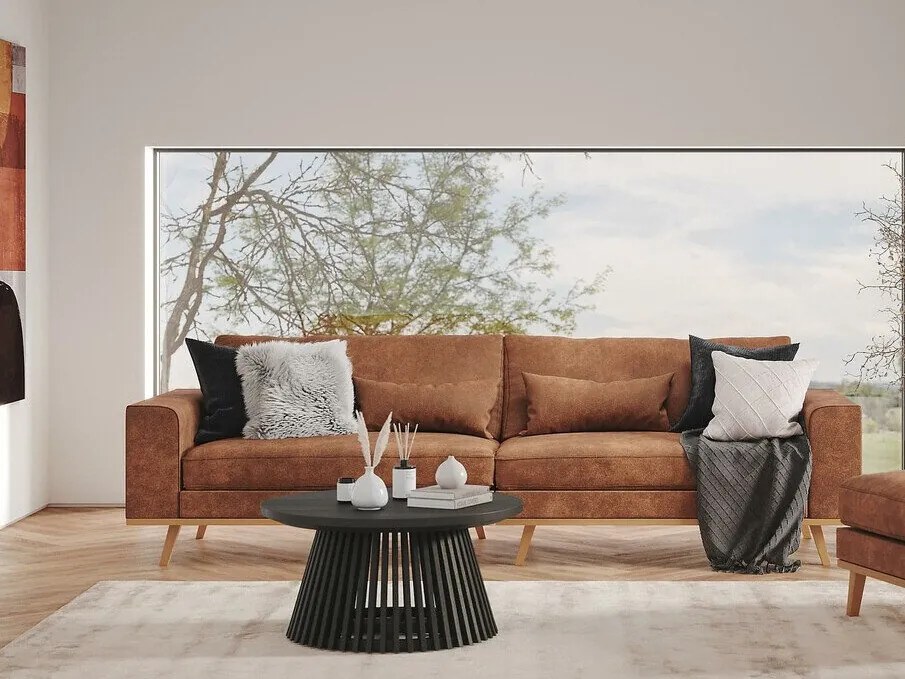 Canapea Seattle K123Numărul de locuri: 4, Maro, 280x90x85cm, Piele eco, Picioare: Lemn, Lemn: Pin