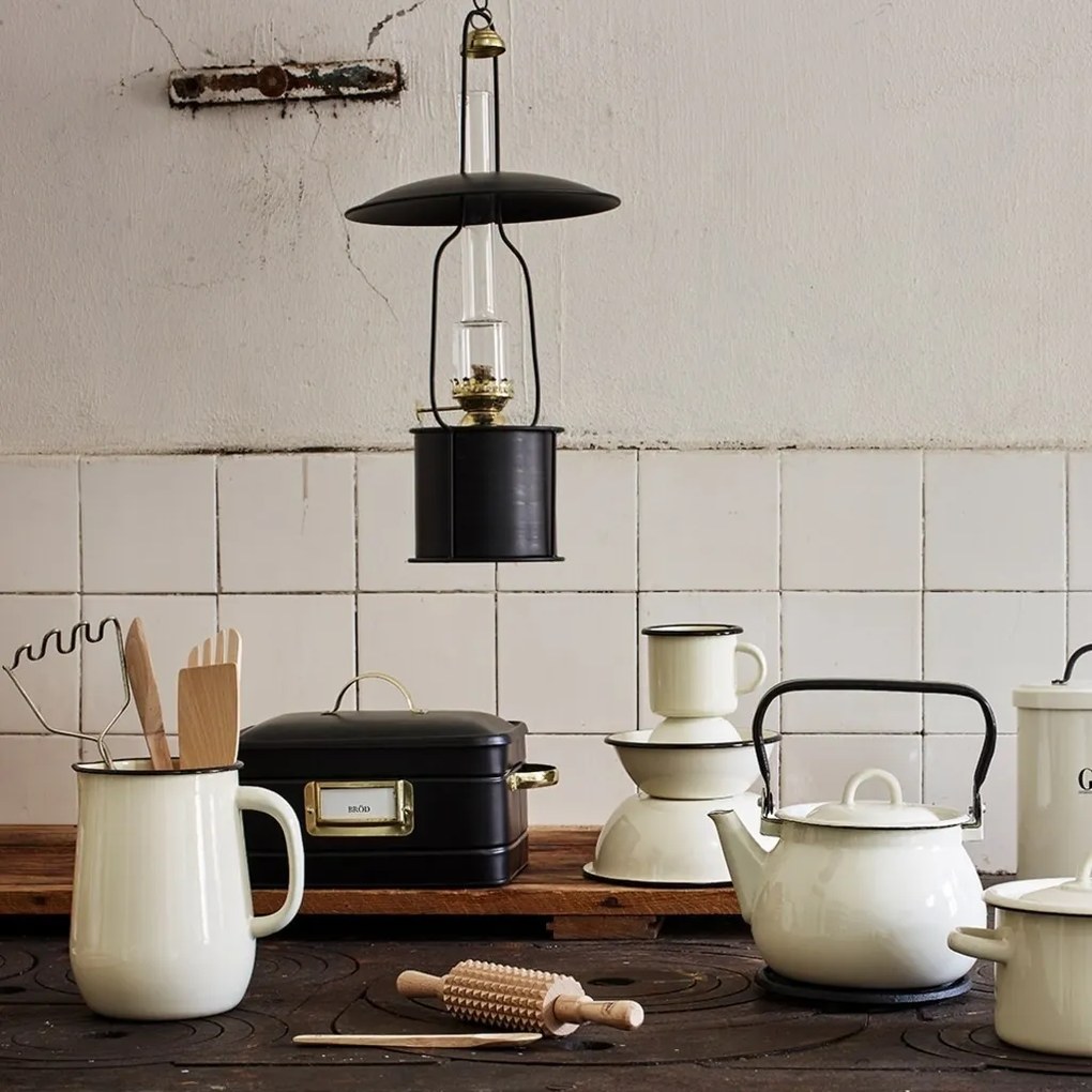 Ibric vintage din oțel emailat, 2,5L, alb offwhite, Ø19×H16,5 cm, „Emil's Enamel"
