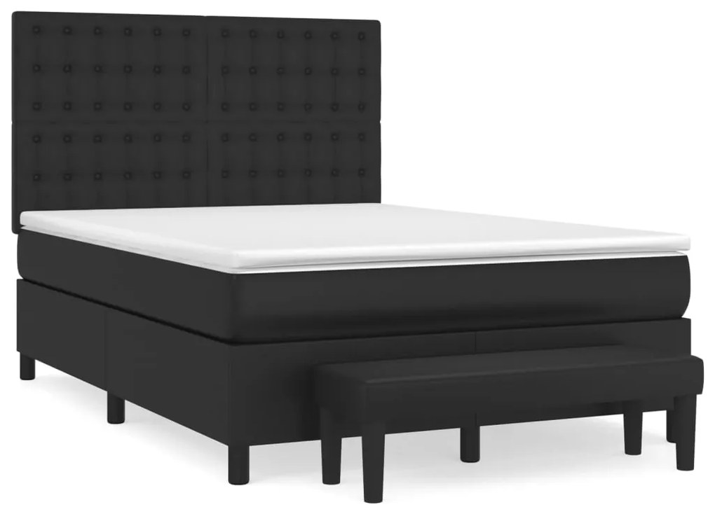 3137659 vidaXL Pat box spring cu saltea, negru, 140x190 cm, piele ecologică