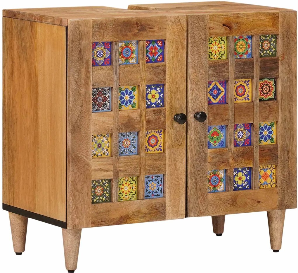 vidaXL Dulap pentru Chiuveta de Baie cu ușă natural 62 x 33 x 58 cm