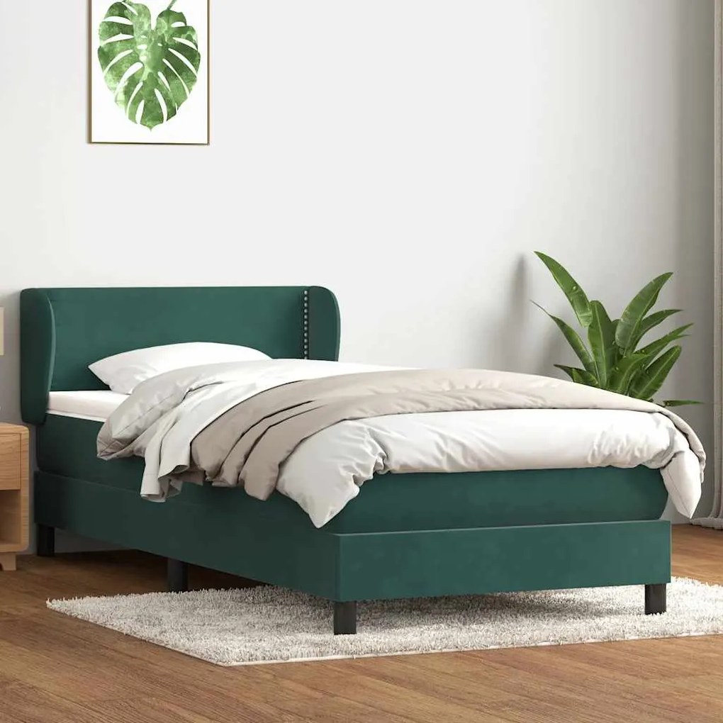 vidaXL Pat box spring cu saltea, verde închis, 80x220 cm, catifea
