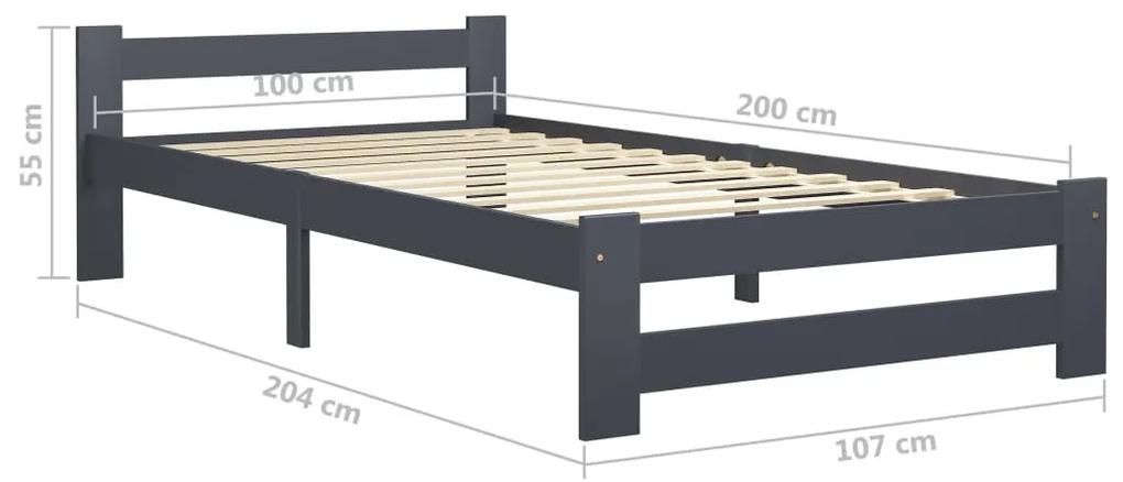 Cadru de pat cu 2 sertare, gri inchis, 100x200 cm, lemn de pin Morke gra, 100 x 200 cm, 2 Sertare