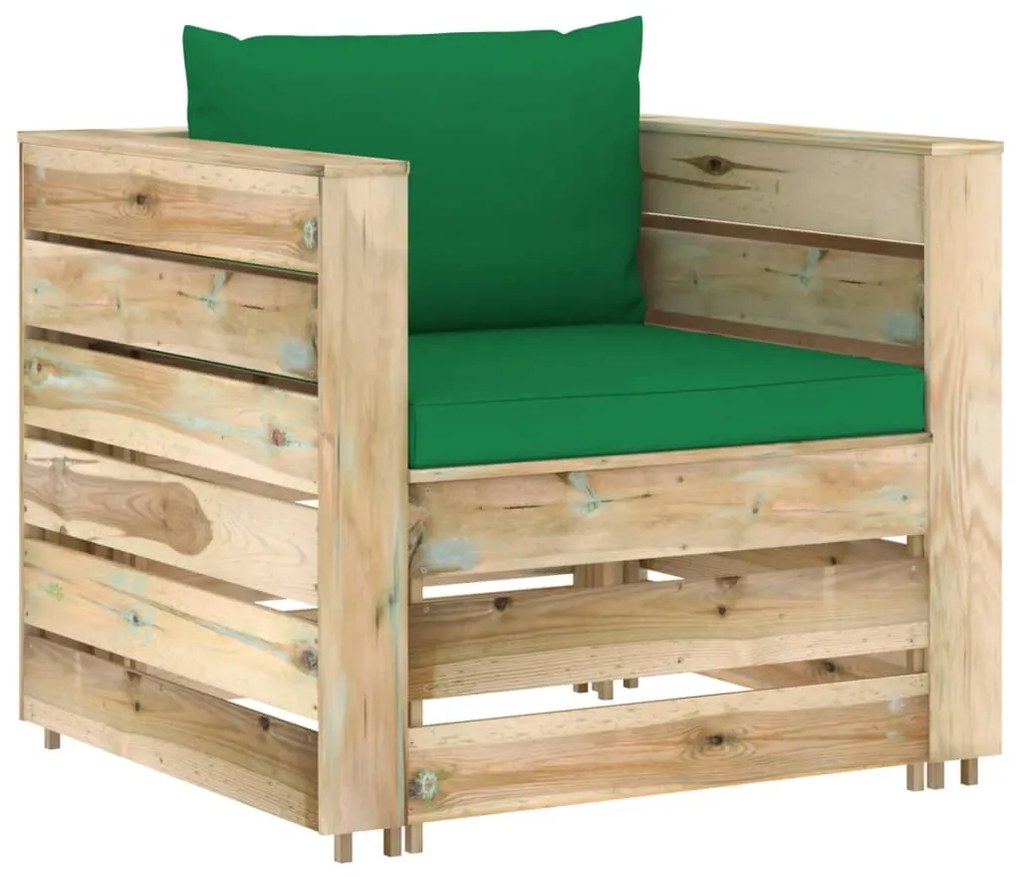 3074536 vidaXL Set mobilier grădină cu perne, 2 piese, lemn tratat verde