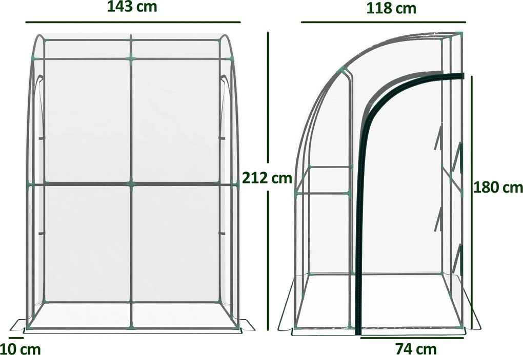 Outsunny Seră de Grădină adosată seră adosată 2 uși rulante cu fermoar oțel PVC transparent | Aosom Romania