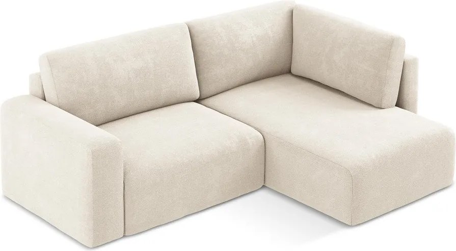 Colțar crem extensibil/cu spațiu de depozitare cu tapițerie din chenille (cu colț pe partea dreaptă/în formă de ”L”) Kona – Makamii