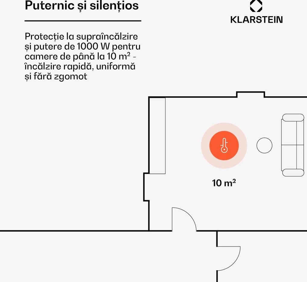 Klarstein Norderney, încălzitor convențional, termostat, temporizator, 1000 W, 20 m², negru