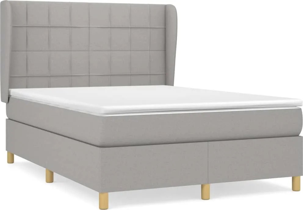 vidaXL Pat box spring cu saltea, gri deschis, 140x190 cm, textil