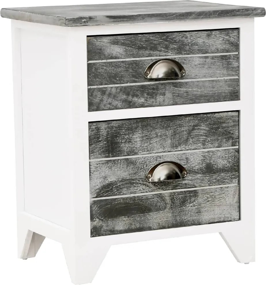vidaXL Noptieră, gri și alb, 38x28x45 cm, lemn de paulownia