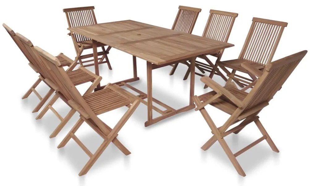 vidaXL Set mobilier exterior cu scaune pliabile, 9 piese, lemn de tec