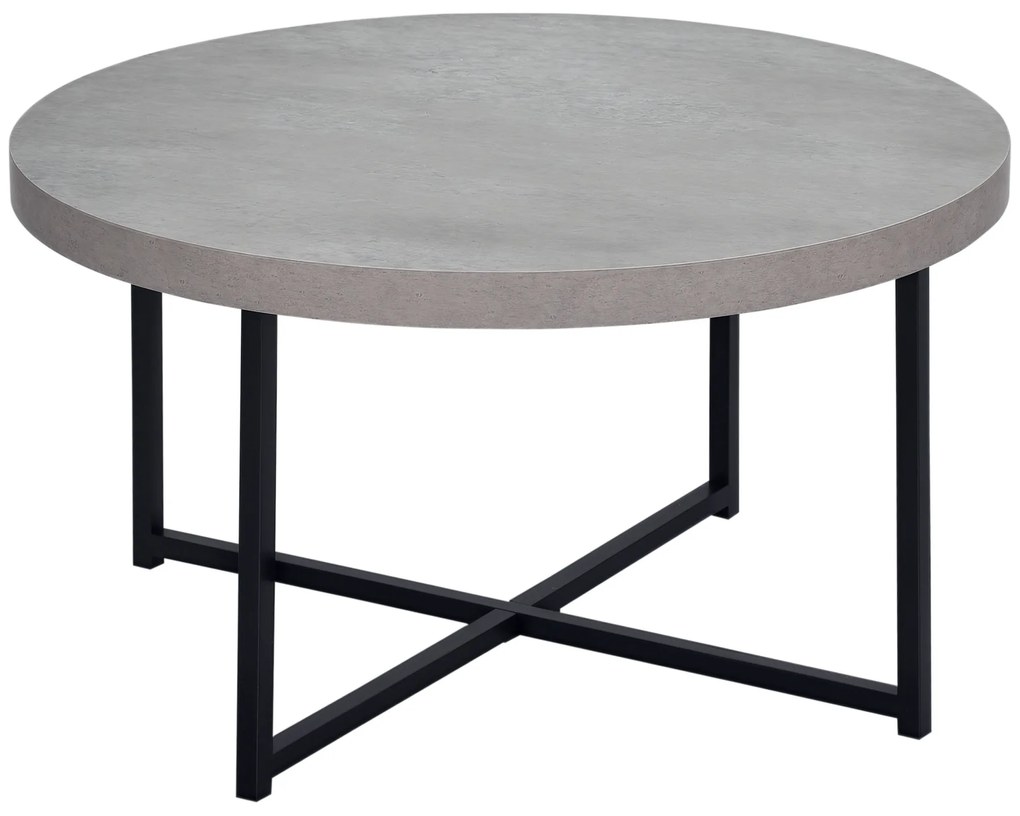 HOMCOM Masă de cafea rotundă cu efect beton ceruit din lemn și metal, Ø 80 x 45 cm, suport încrucișat | Aosom Romania