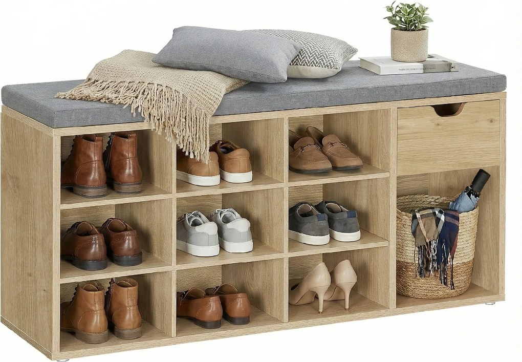 Pantofar cu banca cu sezut gri si sertar TAYLOR ARTISAN 104x30x48 cm, alb