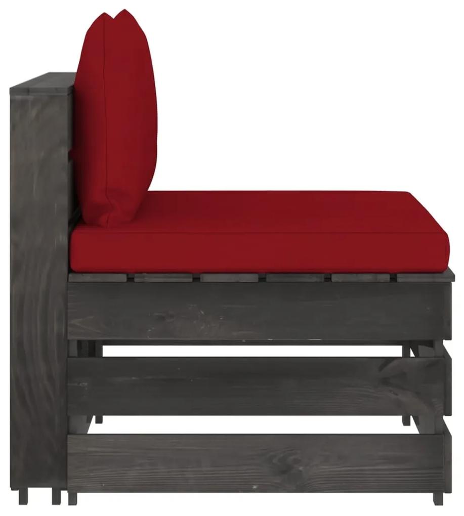 Canapea de mijloc modulara cu perne, gri, lemn tratat 1, wine red and grey, canapea de mijloc