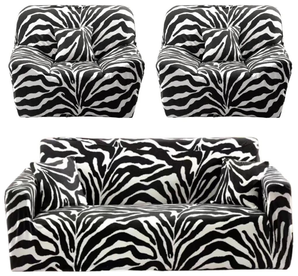 Set huse elastice pentru canapea 3 locuri si 2 fotolii, cu brate, spandex, negru / alb, HES-73