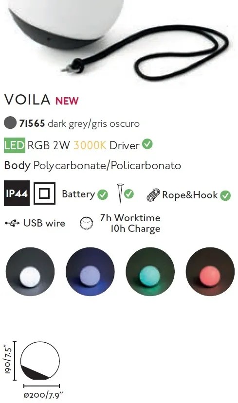 Lampa LED RGB portabila iluminat exterior decorativ IP44 VOILA