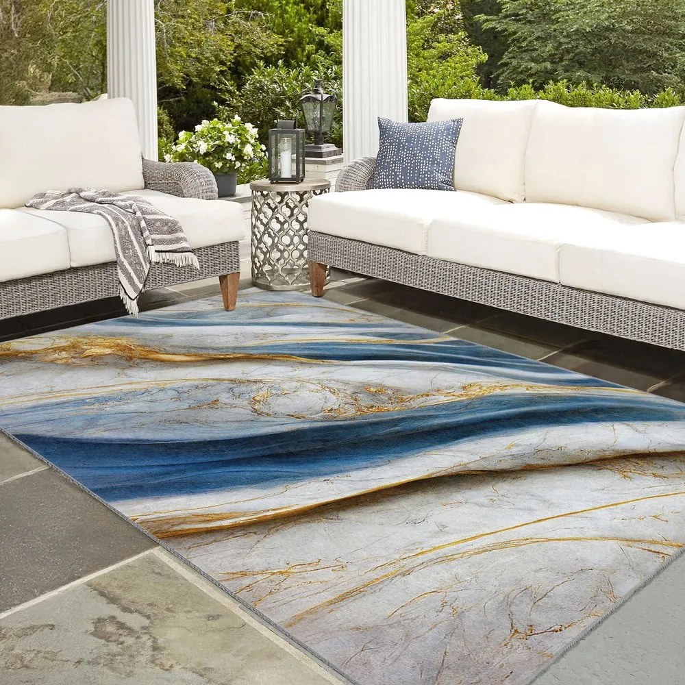 Covor albastru lavabil 120x180 cm Golden Spill – Mila Home