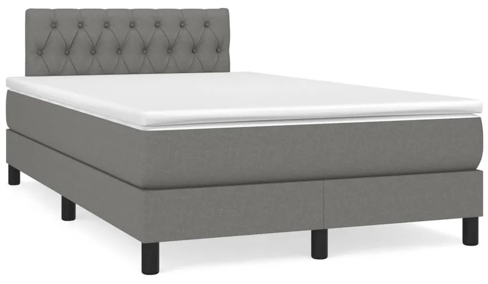 vidaXL Pat cu arcuri, saltea și LED, gri închis, 120x190 cm, textil