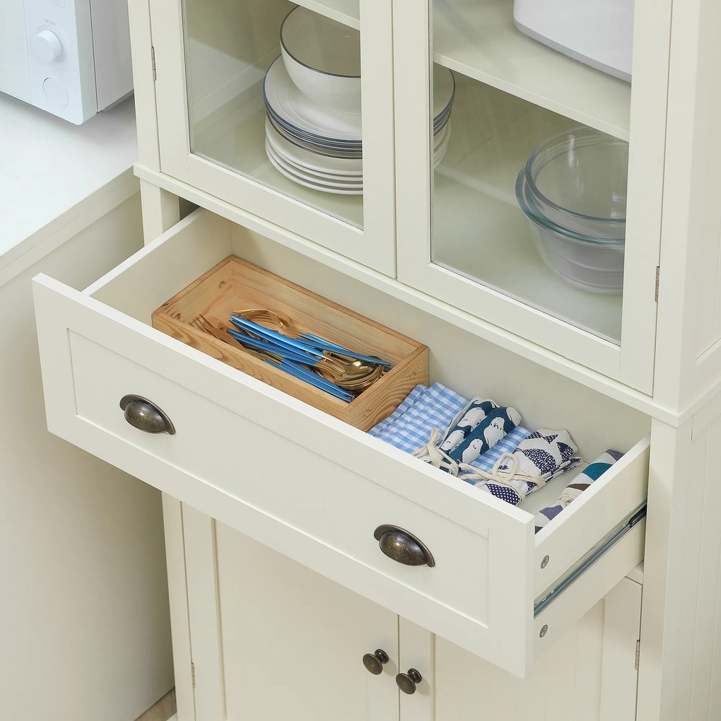 Bufet Independent HOMCOM pentru Bucatarie, Dulap Depozitare 5 Nivele cu Rafturi Sertar, Design Modern, Alb-Crem | Aosom Romania