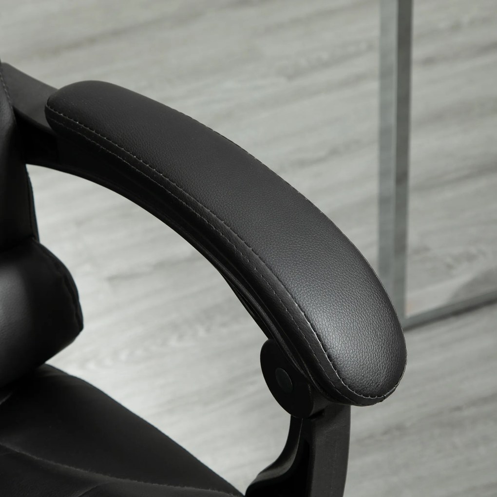 HOMCOM Scaun Birou din Piele Artificială Neagră Înălțime Reglabilă Spătar Rabatabil 64.5x69x127cm | Aosom Romania