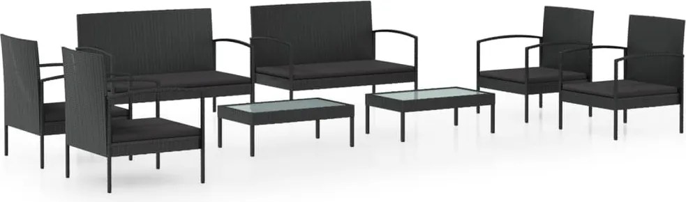 vidaXL Set mobilier de grădină cu perne, 8 piese, negru, poliratan