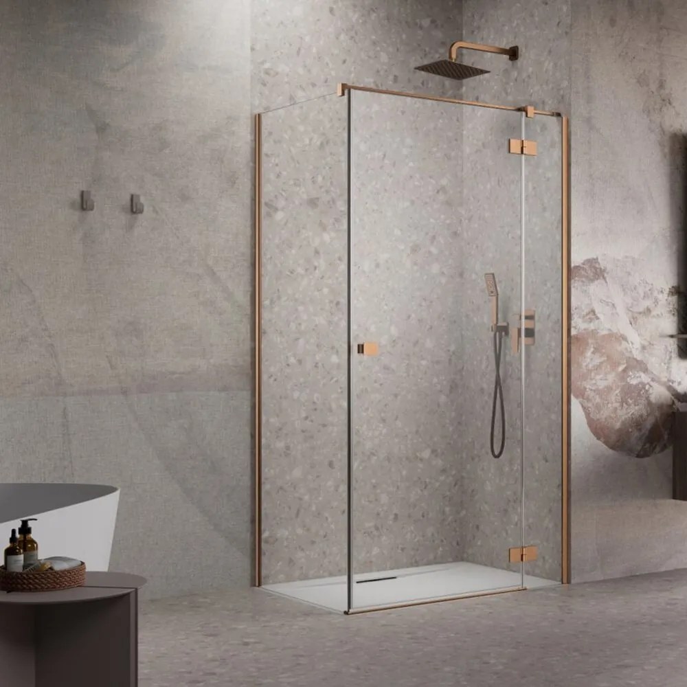 Cabina de dus dreptunghiulara cu usa batanta Radaway Essenza KDJ 80x70 cm finisaj cupru periat-transparent dreapta