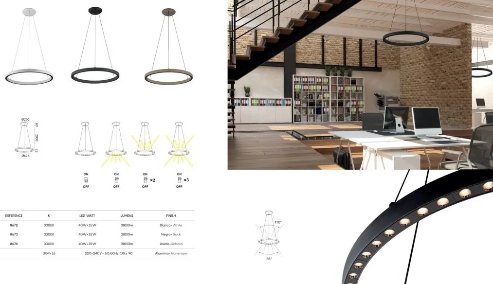 Lustra LED design circular, Diametru 62,8cm, RIUMAR alb, MA-8672