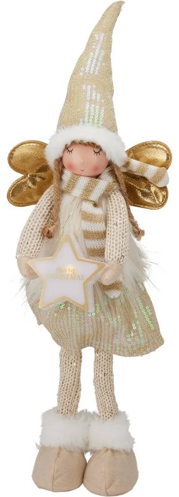 Îngeraș de Crăciun în picioare cu stea luminoasă,55 cm, alb cald