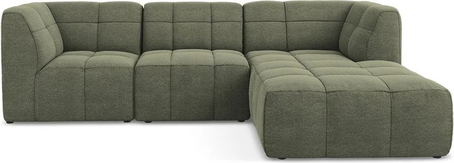 Colțar verde cu tapițerie din țesătură bouclé (cu colț pe partea dreaptă/cu șezlong) Aloha – Makamii