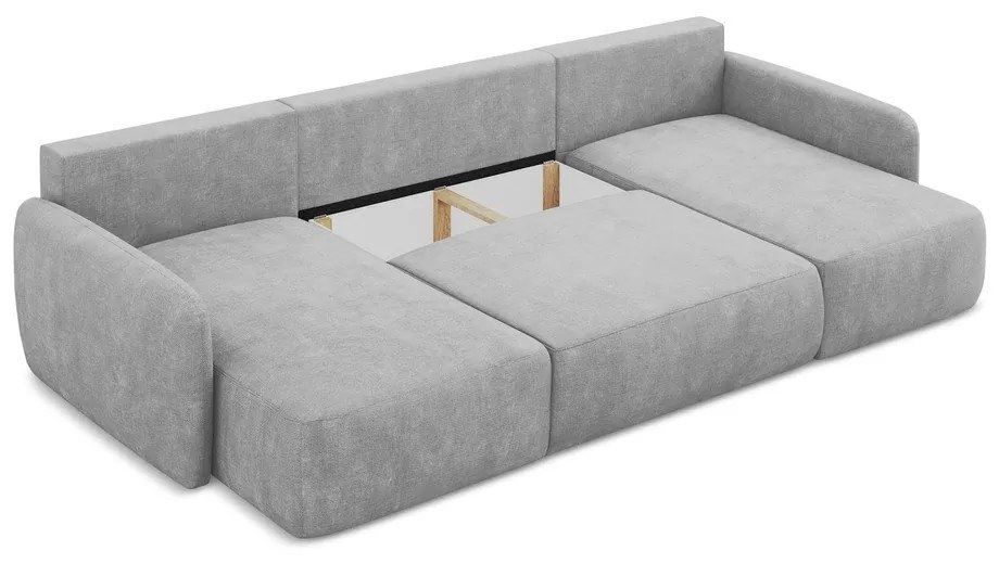 Colțar gri deschis extensibil/cu spațiu de depozitare cu tapițerie din chenille (în formă de "U") Lilo – Makamii