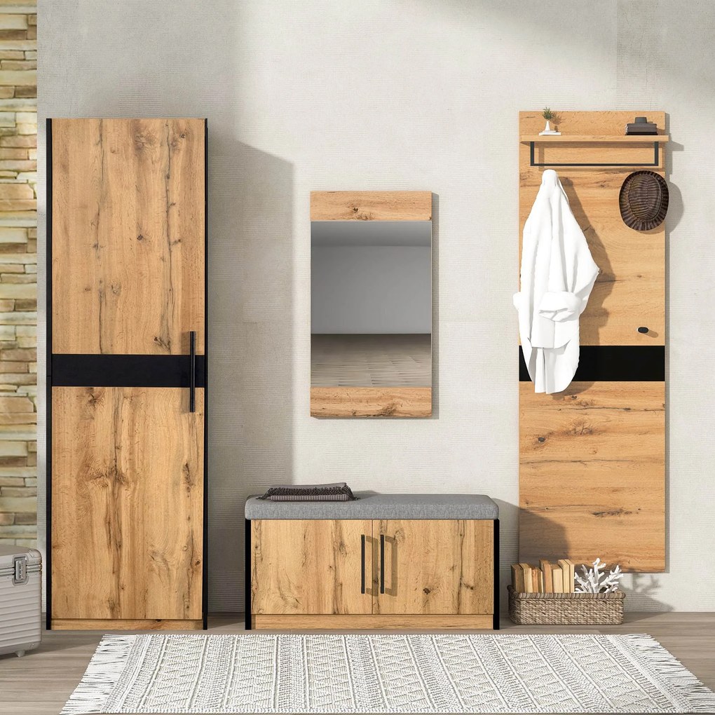 Set de Intrare 4 Piese cu Bancă, Culoare naturală | Aosom Romania