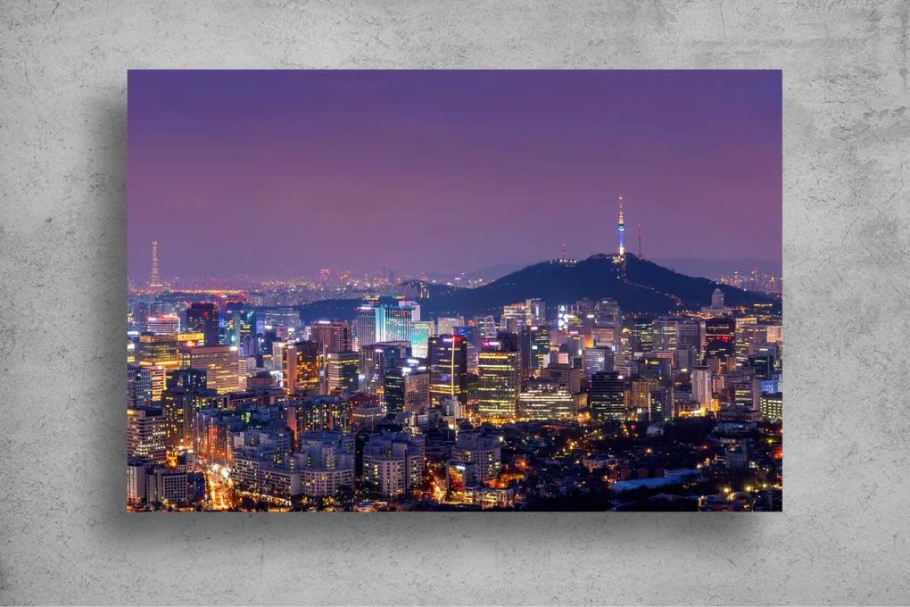 Tapet Premium Canvas - Lumini multicoloore la miezul noptii in Seoul