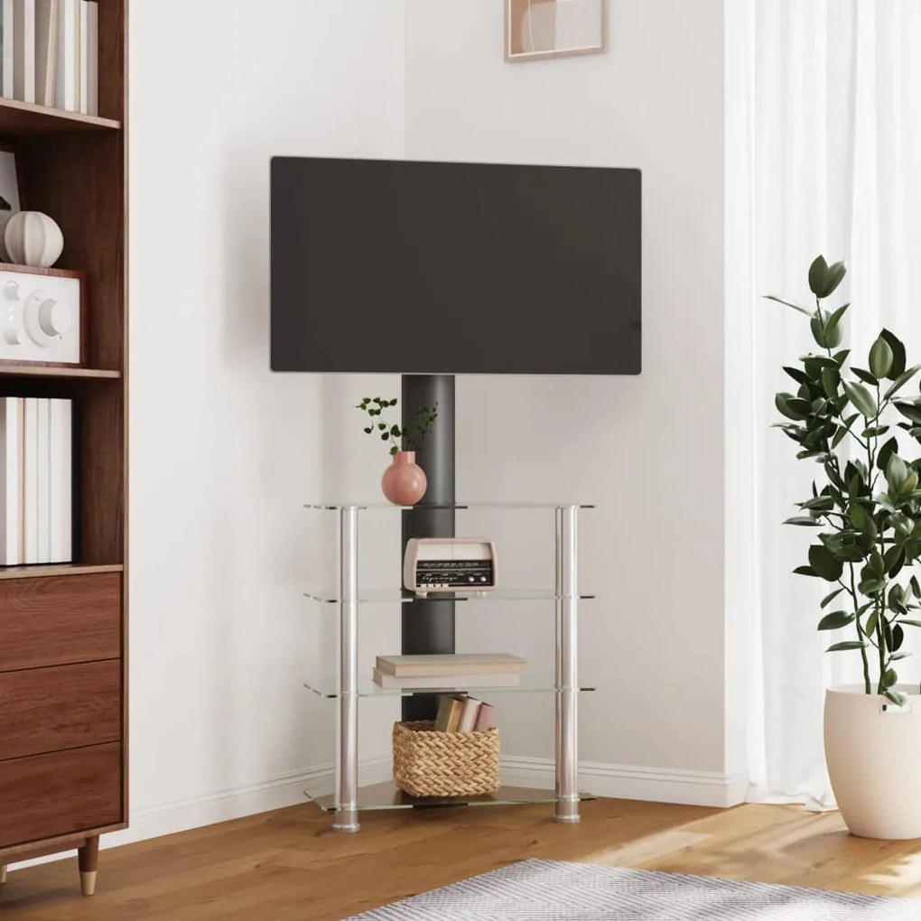 358183 vidaXL Suport TV de colț 4 niveluri pentru 32-70 inchi, negru/argintiu