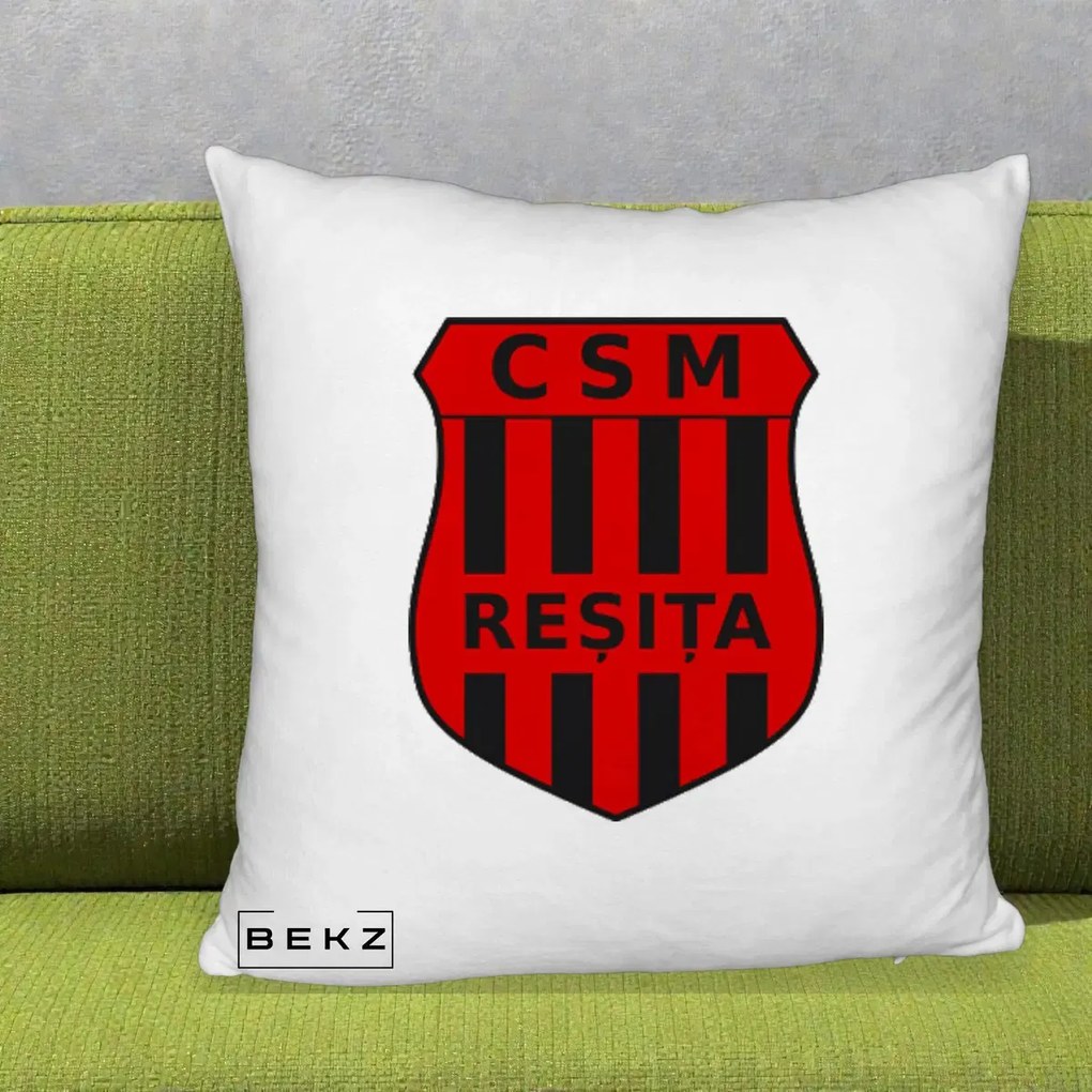 Perna Personalizata CSM Resita Fotbal, 40x40 cm, Alb Pufos, Husa Detasabila, Perna Inclusa, BEKZ®