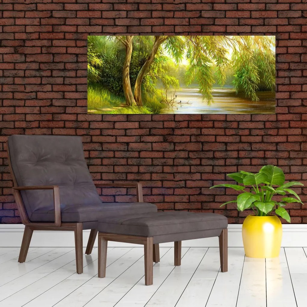 Tablou - Salcie lângă lac, pictură în ulei (120x50 cm)